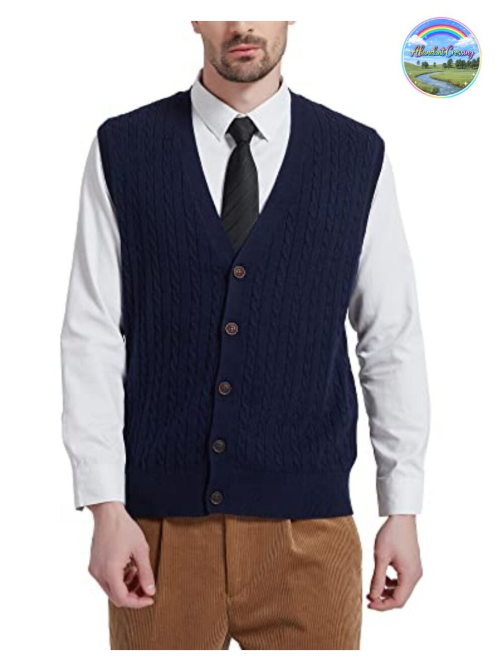 Cable Knit Sweater Vest Wool Blend V Neck Button Down Sleeveless Cardigan for